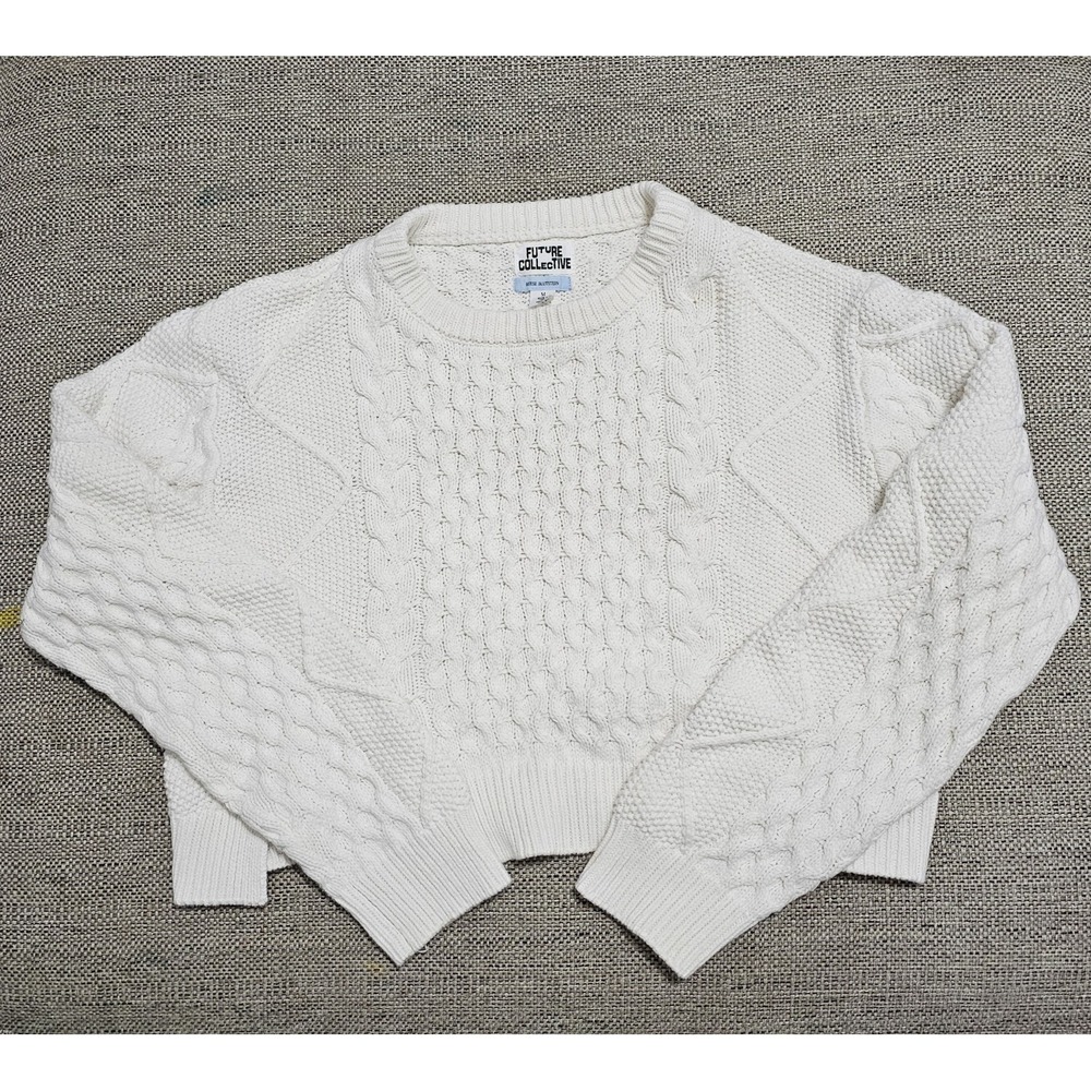 Future Collective Reese Blutstein Cable‎ Knit Cropped Sweater Women's M Medium